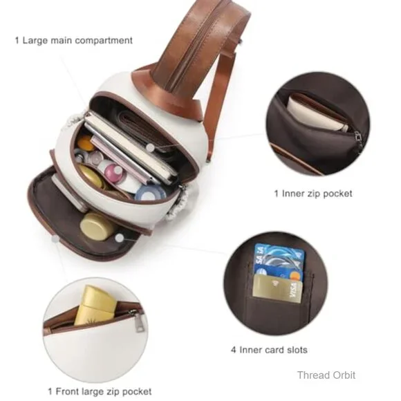 Convertible Sling Backpack Purse, PU Leather, Waterproof, Travel Daypack - Picture 5 of 7